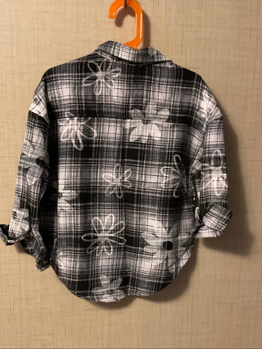 Justice Black & White Plaid Button-Down Shirt with Floral Print